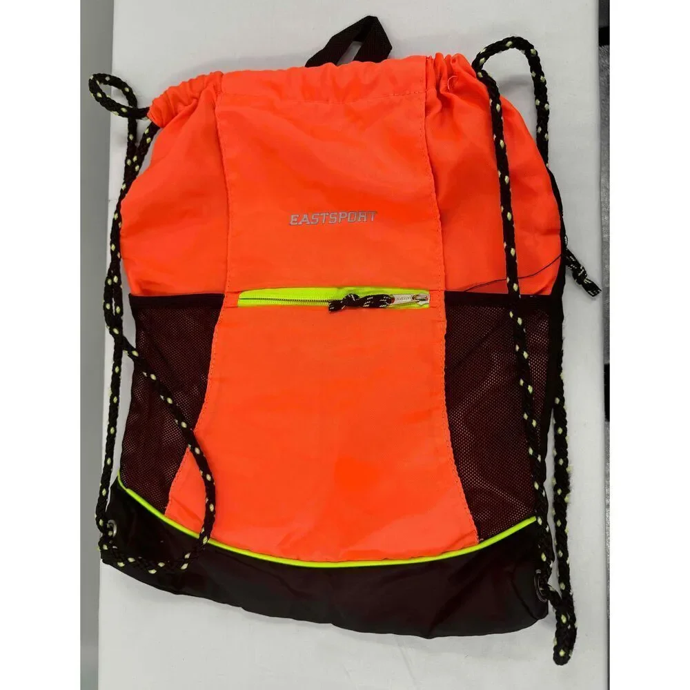 Eastsport Orange Drawstring Backpack Front Zip‎ Pocket Mesh Pockets Unisex